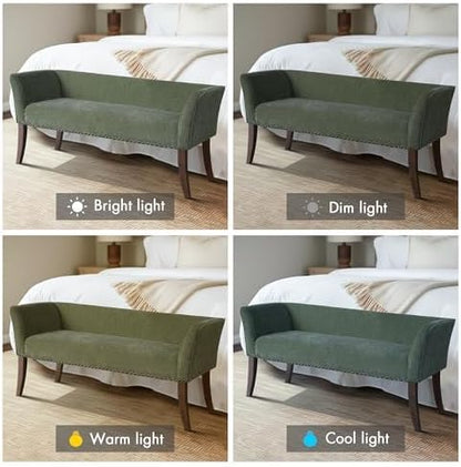 Madison Park Accent Bench, Plush Upholstered, Nailhead Trim, & Padded Seat Entryway Bench Small, End of Bed Bench with Back, 49.5" W x 19.25" D x 23" H, Green