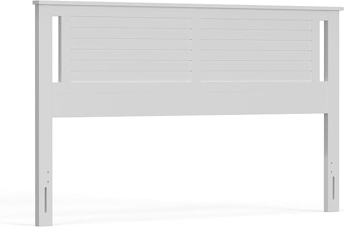 Serene Poplar Wood King Size Headboard in White, Modern Farmhouse Panel with Horizontal Scoring, Casual Coastal Style, Easy Assembly, Quality Materials