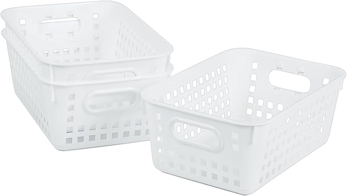Really Good Stuff Medium Plastic Book Baskets, 11" by 7.5" by 4.5" - 6 Pack, White, Versatile Storage Solution for Classroom, Home and Office, Toy Storage, Multi-Purpose Organizer Basket