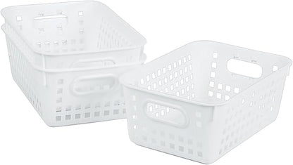 Really Good Stuff Medium Plastic Book Baskets, 11" by 7.5" by 4.5" - 6 Pack, White, Versatile Storage Solution for Classroom, Home and Office, Toy Storage, Multi-Purpose Organizer Basket