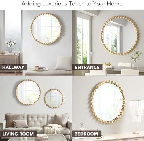 Madison Park Round Mirror, Metal Frame Circle Mirror 36 inch, Wall Art Decor Mounted Hanging for Entryway, Bathroom, hallway, Living Room, Vanity, Marlowe, Gold