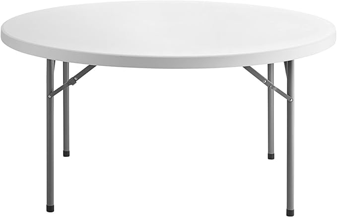 8 Pack 60" Round Granite White Plastic Folding Table - Heavy Duty Banquet, Party, Wedding Table - 5-Foot