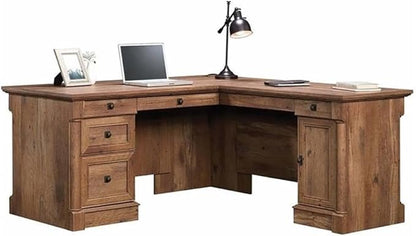 Pemberly Row Home Office L Shaped Corner Desk with Computer Tower Storage and Letter/Legal File Drawer, Vintage Oak