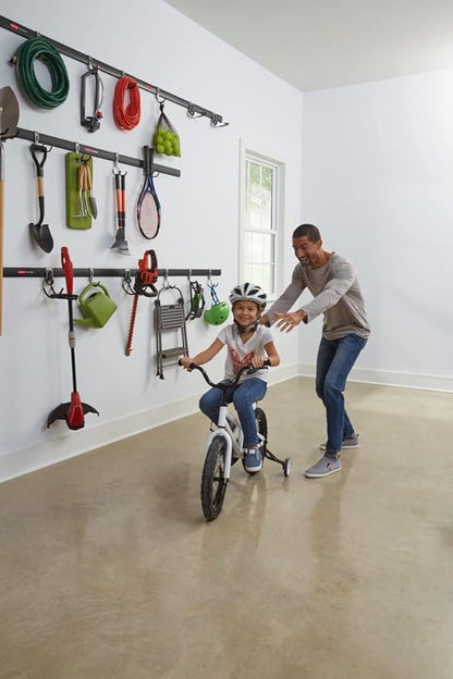 Rubbermaid 24-Piece FastTrack Garage Wall-Mounted Storage Kit, 6 Rails and 18 Hooks, Black, for Home/House/Tool/Sports/Equipment/Utility Purposes