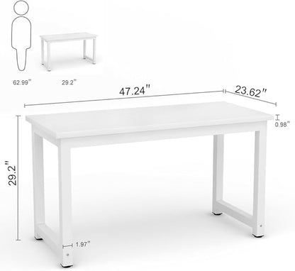 Tribesigns Modern Simple Computer Desk, 47 inch Office Desk Computer Table, Study Writing Study Desk for Home Office, White