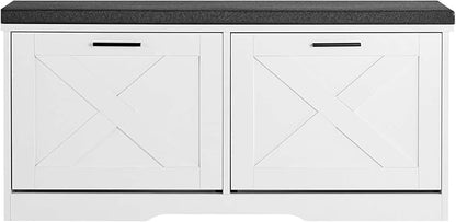 VEVOR Shoe Storage Bench with 2 Flip Drawers & Padded Cushion, Entryway Bench with Adjustable Shelves, Holds up to 440 lbs, 39.4 x 12.0 x 18.7 Inches, for Entryway, Hallway, Living Room, Bedroom