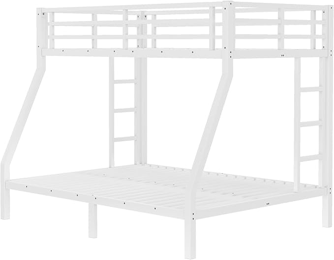 Bellemave Twin Over Full Bunk Bed for Teens, Twin Over Full Bunk Bed Frame with 2 Side Ladder and Full Length Guardrail, Easy Assemble Bunkbeds, Noise Reduced, Mattress Not Included, White