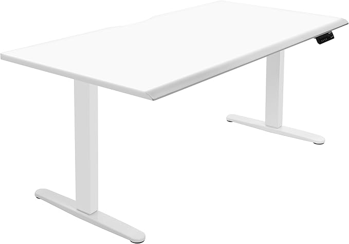 Mount-It! 60" Electric Standing Desk – White Adjustable Height Sit Stand Desk with One-Piece Desktop, Memory Presets, Ergonomic Beveled Edge, White Frame & White Top