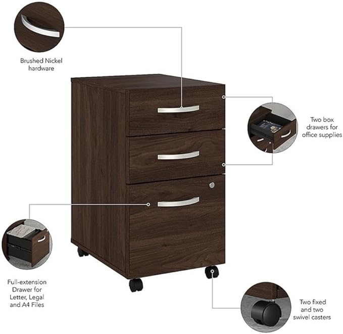 Pemberly Row Engineered Wood 72W x 30D L Shaped Desk w/Drawers in Black Walnut