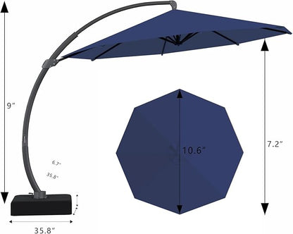 7 Piece Patio Dining Set with 11ft Patio Umbrella (Navy), 7 Black Outdoor HDPE Dining Set with 6 Chairs + 1 Large Table with 2" Umbrella Hole, for Market, Pool, Garden, Backyard, Deck