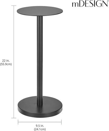 mDesign Glass Top Side/End Drink Table - Tall Modern Round Accent Metal Nightstand Furniture for Living Room, Dorm, Home Office, and Bedroom - 9" Round - Matte Black