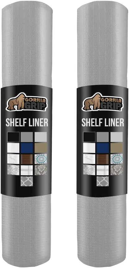 GORILLA GRIP Slip Resistant Drawer and Shelf Liner 2 Pack, Non Adhesive Water Resistant, Easy Clean and Trim, Smooth Surface Liners for Kitchen Cabinet Shelves Drawers Pantry 20 IN x 20 FT, Light Gray