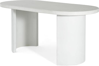 Christopher Knight Home Vicla 3 Pieces Durable Concrete Outdoor Dining Set with Stylish Terrazzo Finish, Patio Dining Table with 2 Benches, Oval Outdoor Patio Furniture Set with Pedestal Base, White