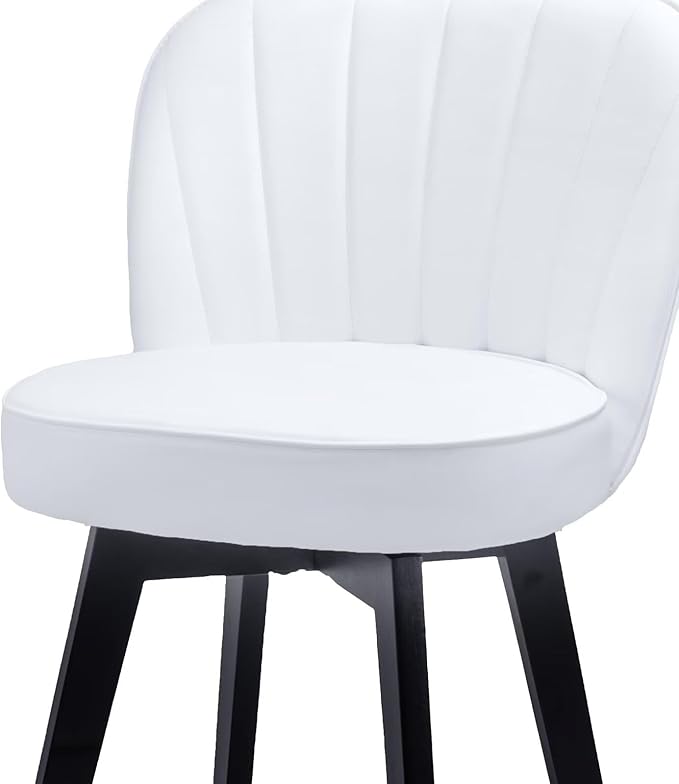 MINCETA Bar Stools Set of 2, PU Leather Barstools, 26 Inch Upholstered Counter Stools with Backrest and Footrest, Swivel Counter Height Barstools for Kitchen Island Home Bar White