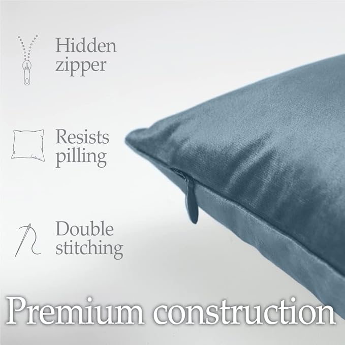 lalaLOOM Velvet Throw Pillow Covers, Set of 2, 24x24 Decorative Square Pillows Home Decor, Soft Accent Cases, Silky Machine Washable Pillowcases for Sofa, Couch, Bedroom, Living Room, Stone Blue