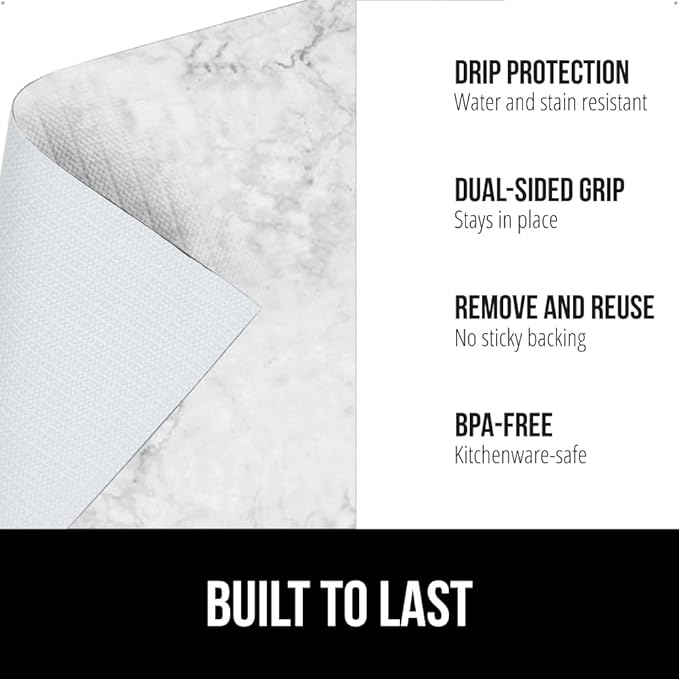 GORILLA GRIP DripGuard Shelf Liner, Non Adhesive Drawer and Kitchen Cabinet Protector, Slip Resistant BPA Free Smooth Surface Plastic Liners for Cabinets, Bathrooms, Closets, 17.5x240 Inch, Marble