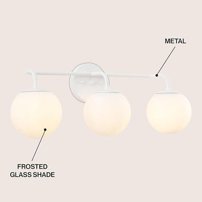 JONATHAN Y JYL3536D Louis Parisian Globe 25" 3-Light Metal/Frosted Glass Modern Contemporary LED Vanity Light Midcentury, Glam, Transitional, Bathroom, Powder Room, Dressing Room, Bedroom, White