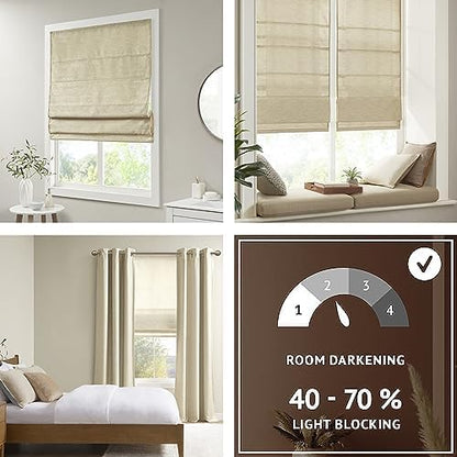 Madison Park Cordless Roman Shades Faux Silk Shade with Sheen 1-Panel Privacy, Room Darkening, Energy Efficient, Thermal Insulated Window Blind for Bedroom, Living Room Décor, 39"W x 64"H Como, Taupe