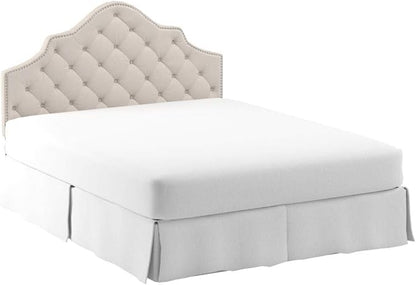 Safavieh Arebelle Taupe Linen Upholstered Tufted Headboard - Silver Nailhead (Queen)