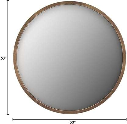 Kate and Laurel Hutton Round Decorative Wood Frame Wall Mirror, 30 Inch Diameter, Natural Rustic