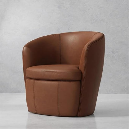 Pemberly Row Traditional Vintage All Italian Leather Swivel Club Chair in Brown