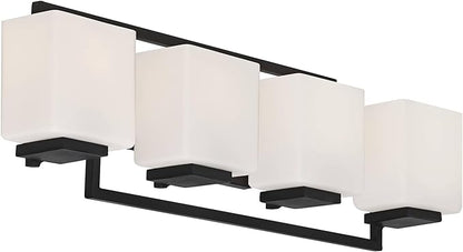Possini Euro Design Modern Wall Light Black Hardwire 29" 4-Light Fixture Opal White Rectangular Geometric Glass Shade for Bedroom Bathroom Bedside Vanity Living Room Home Mirror Hallway Dining