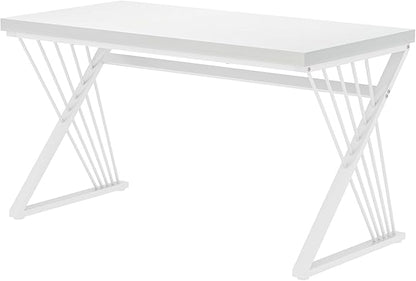 FOLUBAN White Desk, Modern Wood and Metal Computer Desk for Home Office, Simple Writing Work PC Desks for Bedroom, Industrial Study Gaming Table for Living Room, White, 47 Inch