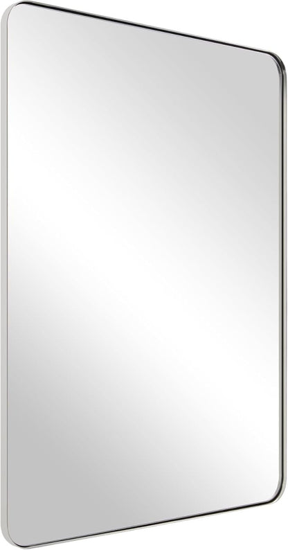 ANDY STAR Chrome Mirror for Bathroom, 22"x30"Metal Frame Wall Mirror, Rectangular Stainless Steel Rounded Corner Mirror with 1" Deep Set Design Hangs Horizontal Or Vertical