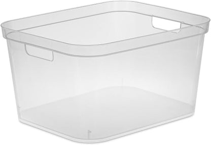Sterilite 8.25x12.25x15 Inch Modern Polished Storage Bin w/Comfortable Carry Through Handles & Banded Rim for Household Organization, Clear (12 Pack)