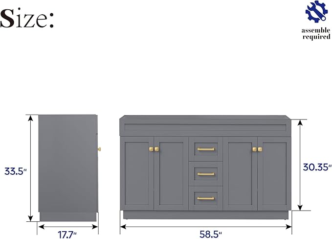 60 Inch Bathroom Vanity with Sink in Grey Painted Surface,Quartz Top with Undermount Ceramic Sink, Solid Wood Storage Cabinet,2 Soft Closing Doors, 6 Full Extension Drawers