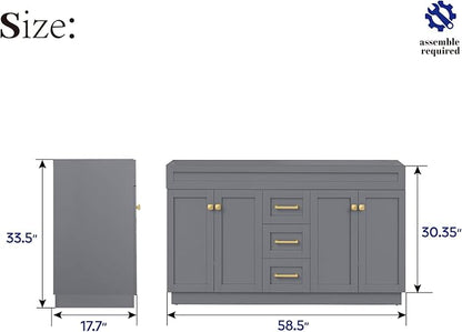 60 Inch Bathroom Vanity with Sink in Grey Painted Surface,Quartz Top with Undermount Ceramic Sink, Solid Wood Storage Cabinet,2 Soft Closing Doors, 6 Full Extension Drawers