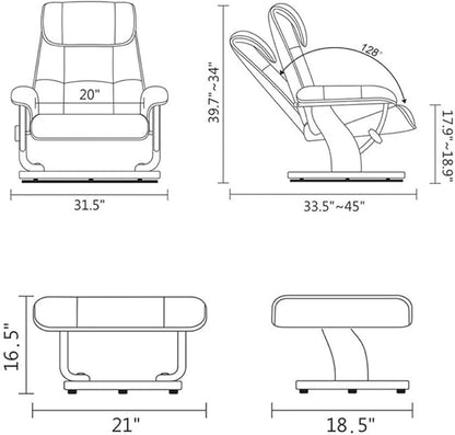 Pemberly Row Stressless Recliner with Ottoman in White Leather, Swivel Recliner Ottoman for Modern Living Room Comfort