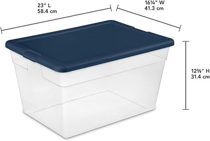 Sterilite 16-Pack Storage Box, Plastic Container Bins with Lids, 56 Quart, Marine Blue - Heavy-Duty Organizing Containers for Closet, Bathroom, and Office