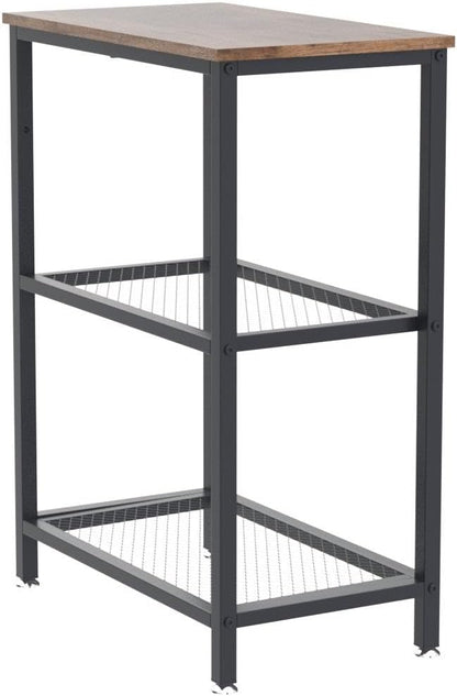 VECELO Tall End Side Tables,30" Height Nightstand with 3-Tier Storage Shelf for Bedroom Living Room, Easy Assembly,Industrial Style, Brown