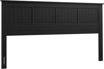 Serene Solid Wood Window-Pane Panel Headboard – Easy Assembly, Casual Coastal Style – King Size in Black