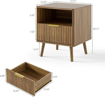 LYNSOM Fluted Dresser and Nightstand Sets 2 Piece, 1-Drawer Nightstands and 6-Drawers Dresser, Wood Bedroom Furniture Set for Home, Bedroom, Hallway, Natural Oak