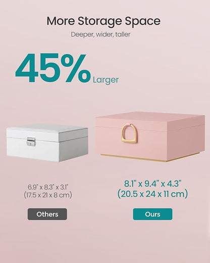 SONGMICS 2-Layer Jewelry Box, Jewelry Organizer with Handle, Removable Jewelry Tray, Jewelry Storage, Floating Effect, 8.1 x 9.4 x 4.3 Inches, Christmas Gift, Jelly Pink UJBC165R01