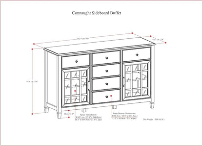 SIMPLIHOME Connaught Buffet - 60 inch Wide Solid Wood 3-Door Sideboard Buffet in Antique White, Traditional Storage Cabinet for Dining Room or Kitchen with Adjustable Shelves and Classic Molding