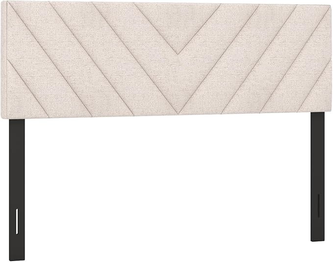 KOMFOTT Linen Fabric Upholstered Headboard for Full/Queen Size Bed, Rectangular Headboard with Solid Wood Legs & Adjustable Width, Padded Full/Queen Bed Headboard, Easy Assembly, Beige