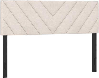 KOMFOTT Linen Fabric Upholstered Headboard for Full/Queen Size Bed, Rectangular Headboard with Solid Wood Legs & Adjustable Width, Padded Full/Queen Bed Headboard, Easy Assembly, Beige