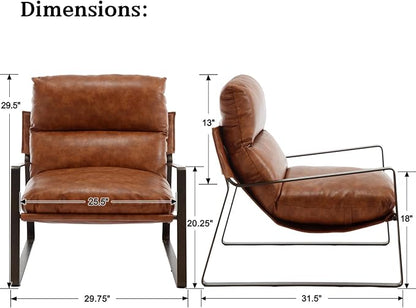 DUOMAY Mid-Century Accent Chairs Set of 2, Comfy PU Leather Leisure Chairs Lazy Chairs with Brozen Metal Leg for Living Room Bedroom Office Apartment, Brown