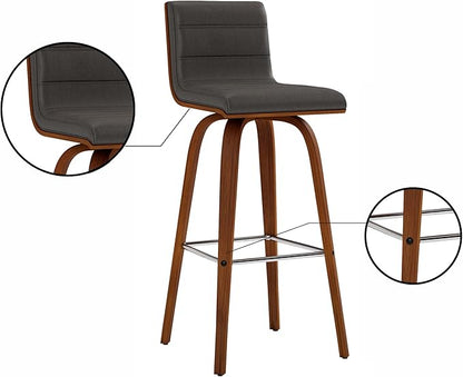 Vienna 30" Swivel Bar Stool in Walnut Wood Finish with Gray Faux Leather - Set of 4