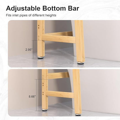 VASMIA Over The Toilet Storage,Bamboo 3-Tier Bathroom Organizer Over Toilet Storage Cabinet,Freestanding Space Saver with 3 Hooks Natural