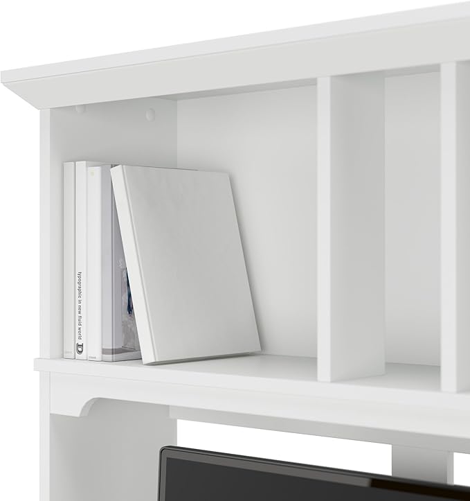 Bush Furniture Salinas Computer Desk with Hutch | Study Table with Drawers, Cabinets & Pullout Keyboard/Laptop Tray | Modern Home Office Desk in Pure White and Shiplap Gray | Work Desk with Storage