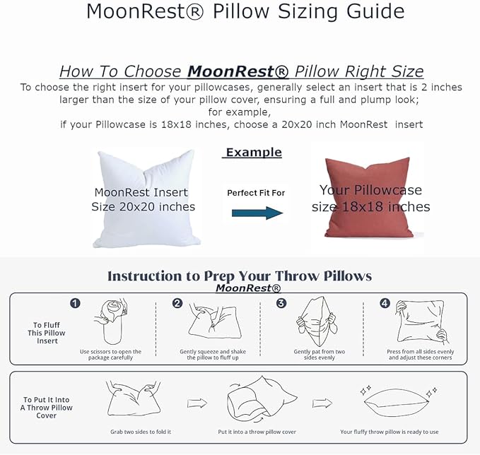 MoonRest® Synthetic Down Alternative 15x24 Lumbar Pillow Insert Form, for Decorative Throw Pillow, Sofa, Cushions, Body and Bed - Pack of 2- Size 15“X 24”