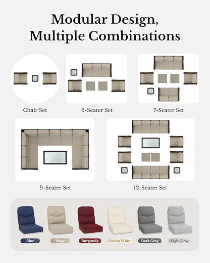HILLGA Luxury Patio Furniture Set with 6-inch Thick Cushion, Outdoor High Back Swivel Rocker Patio Chairs, 6PCS Wicker Conversation Set for Deck Yard and Poolside, Burgundy (V2)