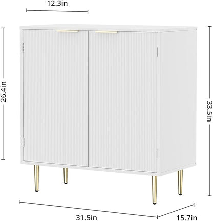 Buffet Sideboard Cabinet with 2 Doors, Modern Kitchen Cabinet with Golden Handles & Legs, Adjustable Shelf, Accent Coffee Bar Storage Sideboard for Kitchen, Living Room, White