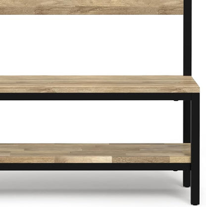 SIMPLIHOME Westmont Hall Tree Bench - 40 inch Wide Solid Mango Wood Entryway Seat in Natural, Industrial Bench for Entryway or Hallway with Metal Frame, Coat Hooks and Open Shelf