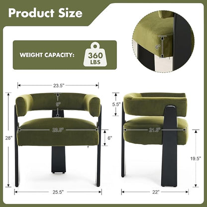 Modern Dining Chairs Set of 4, Upholstered Velvet Barrel Accent Chairs with Backrest & Arms, Wide and Thicker Padded Kitchen Side Chair with Wooden Legs for Dining Room, Livingroom, Dark Green