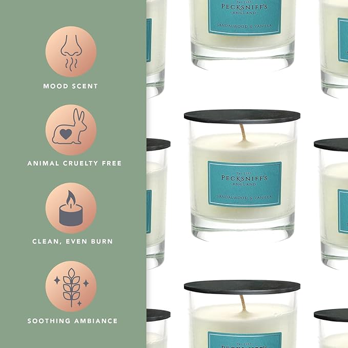 Pecksniff's White Scented Candle 1 Wick - Sandalwood & Vanilla Candles for Home - 184g/6.49oz